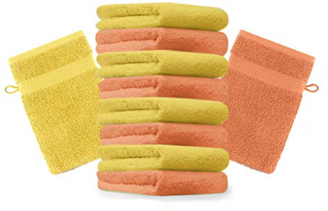 Betz 10 Stück Waschhandschuhe Premium 100% Baumwolle Waschlappen Set 16x21 cm Farbe orange und gelb