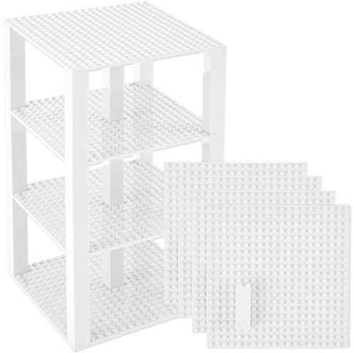 Strictly Briks White Stackable Base Plates - 4 Pack 15cm X 15cm Baseplate Bundle With 30 White 5cmx5cm Stackers - Tower Construction - Compatible with LEGO Blocks, Compatible with LEGO Baseplates