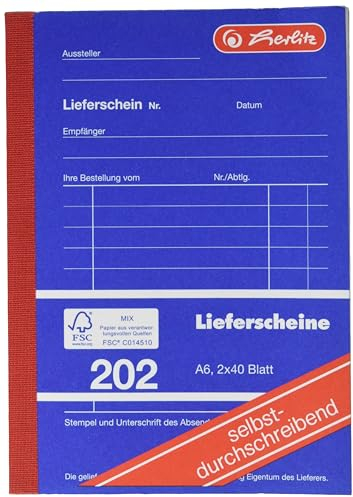 Herlitz Lieferscheinbuch 202, selbstdurchschreibend, A6, 2 x 40 Blatt