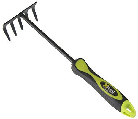 Xclou Kleinrechen in Schwarz, Blumenrechen formgerechter Handgriff aus TPE, Gartenwerkzeug 5 Zinken, pulverbeschichteter Hand-Kultivator, Blumenharke Anthrazit-Grau