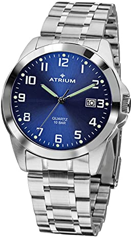 Atrium Herren-Armbanduhr sehr deutlich silberfarben Leuchtzeiger Datum Quarz 10 Bar Stahlband A16-35