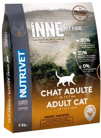 NUTRIVET - INNEHÅLL Katt - Kornfria kroketter - Vuxen katt - Kyckling - 80% ingredienser av animaliskt ursprung - 6 kg