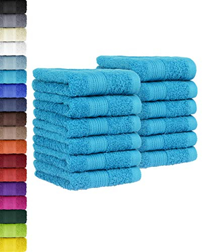 BaSaTex - 12er Pack Handtuch Set für Gäste - Seiftücher mit Aufhängeschlaufe aus weicher Baumwolle in 30x50 cm - Gästetücher für die Gesichtsreinigung Öko-Tex Standard 100 Zertifiziert - Türkis