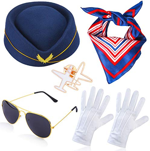Beelittle Women's Stewardess Costume Accessories Flight Attendant Hat with Air Hostess Cosplay Costume Accessories (Navy1)