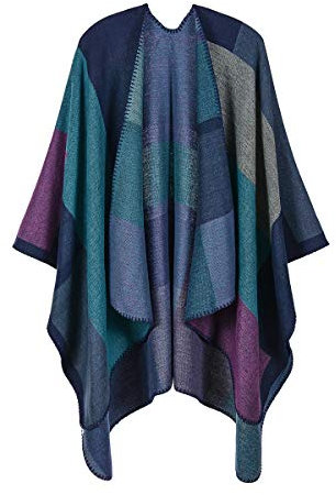 QBSM Poncho Ruana pour femme - Ouvert sur le devant - Pour l'automne et l'hiver, violet, Medium