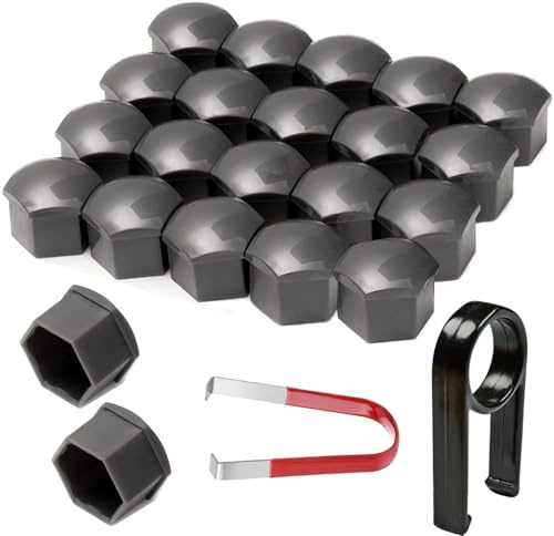 Gebildet 22pcs 21mm Universal Kunststoff Radmutterkappen Auto Mutter Covers Bolt Radkappen mit Abziehhaken(Grau)