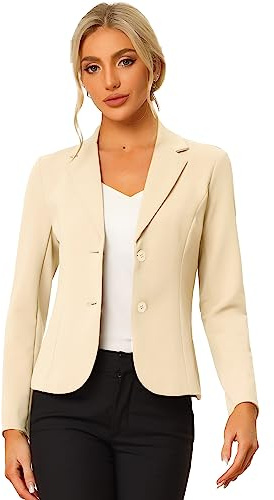 Allegra K Giacca da Lavoro da Donna con Colletto con Risvolto Elasticizzato, Beige, XL