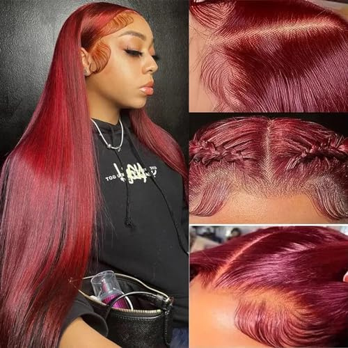 ULRICA 99J Burgundy Lace Front Wigs Human Hair Wigs for Black Women 20 Inch 13x4 HD Lace Burgundy Wig Human Hair Pre Plucked Red Lace Front Wigs 180% Density Straight Burgundy Wig