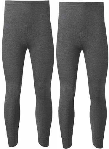 Panzy Pack of 2 Men's Thermal Trousers Long Johns Warm Underwear Baselayer, S M L XL XXL Thermals(M,Charcoal)