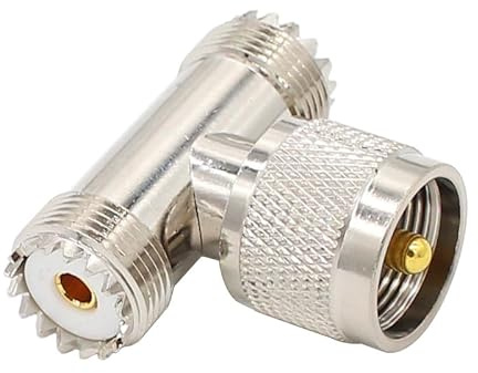 PL259 T Connector Adapter, UHF 1 to 2 Female, SO239 Male to Female Tee Coaxial Cable Splitter for Ham Radio CB Antenna