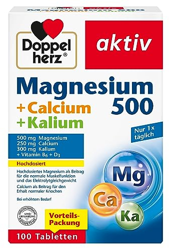 Doppelherz Magnesium + Calcium + Kalium - hochdosiertes Magnesium als Beitrag für die normale Muskelfunktion und das Elektrolytgleichgewicht - 100 Tabletten