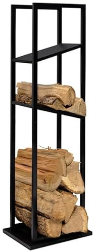 IDMarket - Range bûches Vertical Acier Noir avec 2 étagères H.112 CM pour cheminée