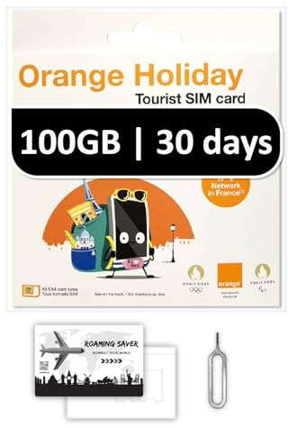 Orange Holiday Europe Prepaid Sim 100GB Internet Data | 30 Days-Use | Data tethering Allowed | 120min & 1000 SMS from Europe to Any Country Worldwide+1 Sim Card Holder+1 Pin