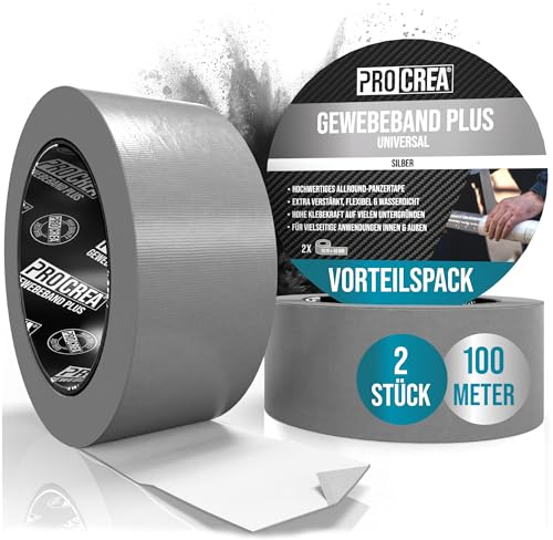 PROCREA® 2x Panzerband Silber [Hochwertiges Gewebeband Plus UV] Universelles Duct Tape & Gaffa Tape für innen & außen - Panzertape mit hoher Klebekraft, wasserfest & verstärkt - Profi-Qualität