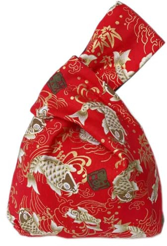 FANCYPUMPKIN Vintage Japanese Yukata Kimono Crane Handbag Wristlet Bag Small Coin Bag Tote Handle Bag Knot Pouch for Women, E-29