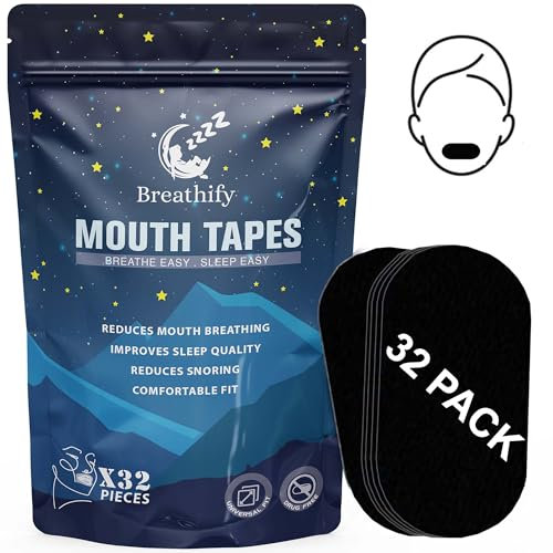 Mouth Tape for Sleeping 32 Pack (Black) - Sleep Tape, Hypoallergenic Sleep Strips, Medical-Grade Adhesive, Supports Nasal Breathing, Sleep Aid for Men & Women to Improve Sleep Quality by Breathify