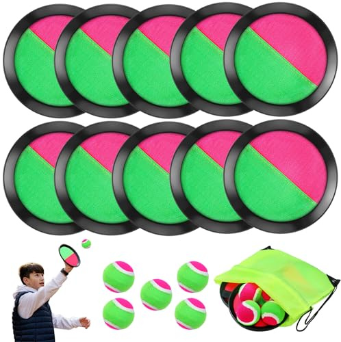 WGXX Toss and Catch Ball Set, 10 Paddles 5 Balls and 1 Storage Bag, Classic Outdoor Sport Beach Games, Yard Games Suitable for Family