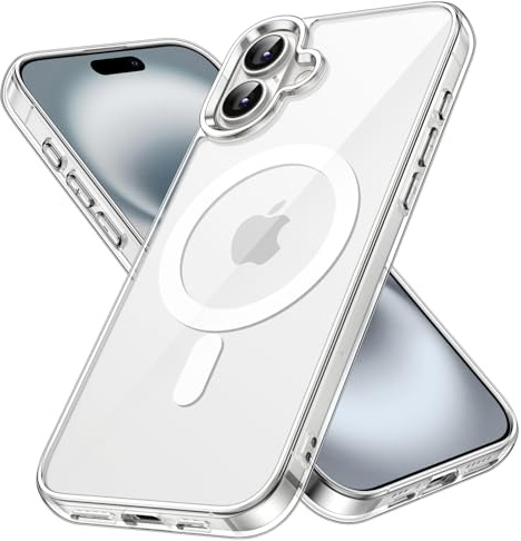 JETech Funda Magnética para iPhone 16 6,1 Pulgadas Compatible con MagSafe, Carcasa Antigolpes, Anti-Arañazos Respaldo Transparente (Transparente)