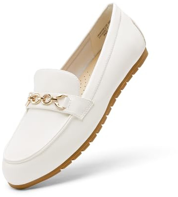 DREAM PAIRS Damen Loafer Mokassins Klassische Bequeme Slippers mit Dicker Sohle Niedrige Schuhe,Size 36,Weiss,DWUMSP2501