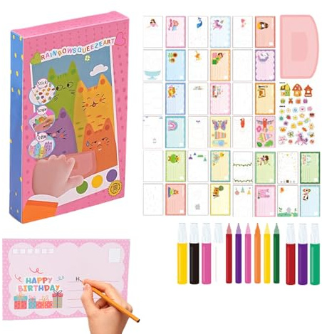 35 stycken DIY skrapkonstset för barn kreativt regnbågs-el skrapa vykort set squeegee konst barn måla konstmålning kit för e-barn över 4 år