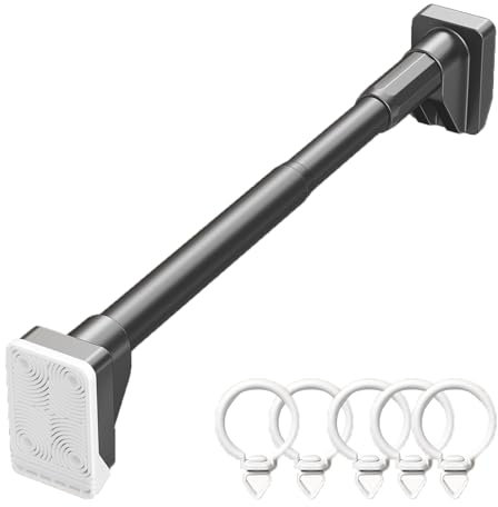 Bastone Armadio Appendiabiti Binari Estensori per Tende in Acciaio Inox con Ganci, Barra Porta Abiti Antiscivolo per Guardaroba, Kit di Supporto per Armadio Multiuso per Dormitorio(Style2,370-440cm(14