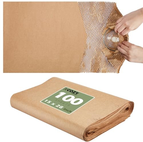 cozymood Honeycomb Packing Paper Sheets for moving 100 Pcs 15 x 28 Brown, Wrapping Paper for Bubble Cushioning Wrap and Shipping Packaging, Biodegradable & Fully Recylable