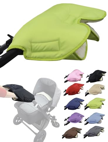 Muff - Guanti scaldamani per passeggino, con lana d'agnello, impermeabile, antivento, misura universale per passeggini, passeggini, rimorchi (verde)