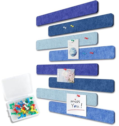 Uoisaiko Stiftbräda, 33 cm x 5 cm, paket med 8 anslagstavlor, remsor med 40 tryckstift, hemmakontor, anteckningstavlor, filt, väggplattor (blå serie, liten)