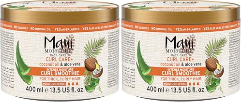 Maui Moisture Curl Care + Coconut Oil Hair Mask, feuchtigkeitsspendende Haarmaske für lockiges Haar, Haarkur mit Kokosöl & Papaya-Extrakt, Haarpflege für definierte Locken, vegan* (400 ml)