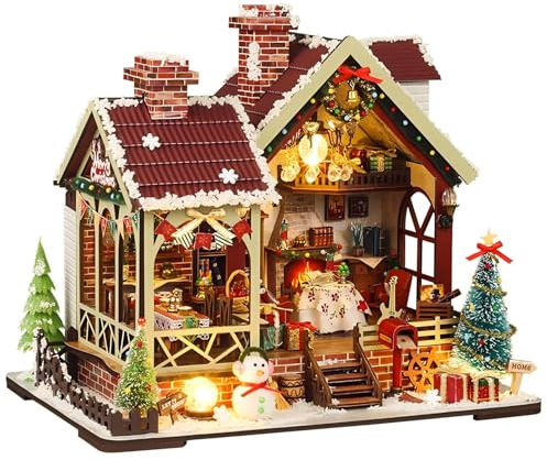 DIY Book Nook Kit, Maqueta de Casa de Nieve Navideña, DIY Puzzle 3D con Caja de Música, Kit de Manualidades para Adultos y Niños, Estante para Libros LED Decoración Navideña, Regalo Original