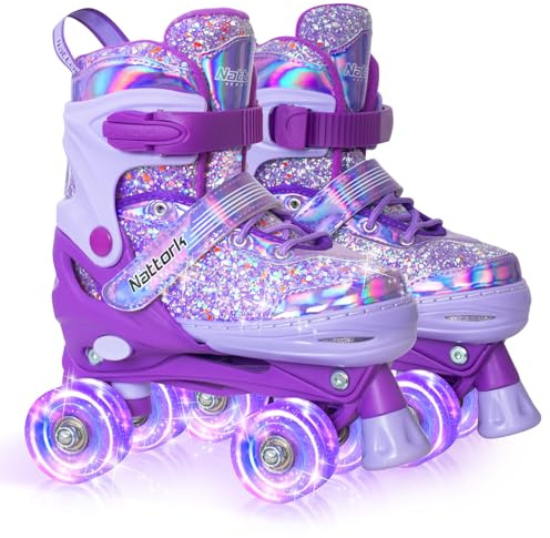 Nattork Kinder Rollschuhe, Rollschuhe Verstellbar mit 4 Größen Einstellbare, Rollschuhe für Mädchen, Jungen Anfänger, Drinnen und Draußen