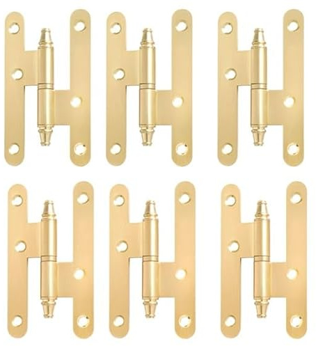 Bisagras Madera - Bisagras para Puertas - Pernio Bisagra - Acero con Remates - Pack 6 Unidades - 100x57mm - Cantos Redondos (DERECHA, DORADO BRILLO)