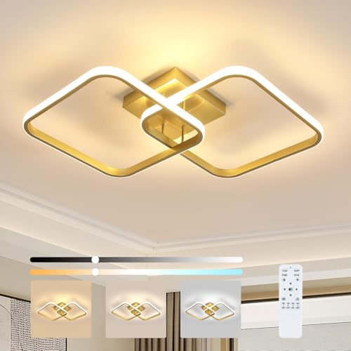 Goeco Plafon LED Techo Regulable Moderno, 50W 5625LM Lámpara de Techo con Mando a Distancia 3000K-6500K 64cm, Cuadrado Dorado Luz de Techo Acrílico para Dormitorio Cocina Comedor