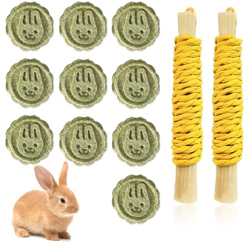 BCHKO Jouets à Mâcher pour Lapin Nain, Lot de 12 Jouets à Mâcher Timothy Hay Naturel, Améliorer la Santé Dentaire pour Lapin/Chinchilla/Cobaye/Hamsters, Jouets pour Petits Animaux à Mâcher