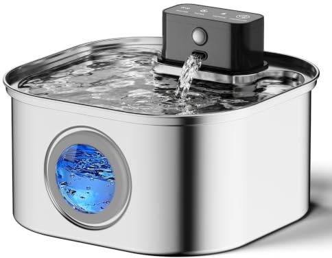 Wireless Cat Water Fountain for Drinking, VinDox 108oz/3.2L 20dB Ultra-Quiet 4200mAh Battery Operated Stainless Steel Pet Water Fountain with Motion Sensor for Cats & Dogs
