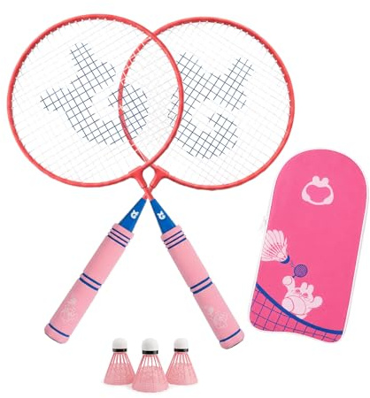 QKTYB Kids Badminton Set Extra Long 47cm/18.5inch, 1 Pair Children Badminton Rackets Set of 2, Nylon Alloy Lightweight for Kids Beginner Players Indoor Outdoor Sports Game with Carry Bag