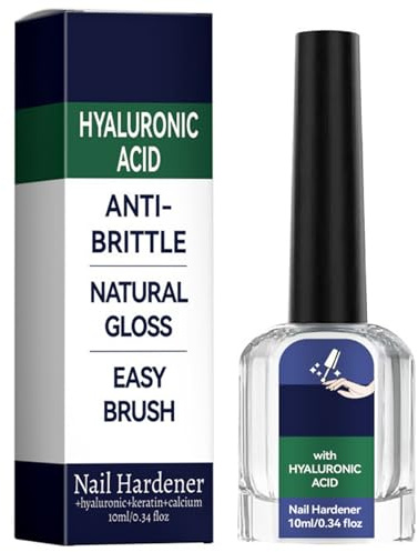Endurecedor de uñas Steel Nail, endurecedor de ácido hialurónico - 10 ml de ácido hialurónico de acero, uñas débiles con queratina y calcio, fórmula transparente de secado rápido