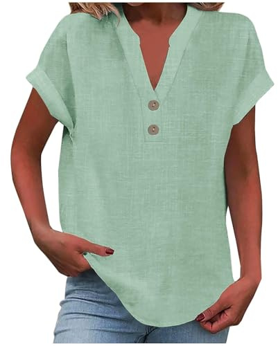 Blusa de verano para mujer, informal, elegante, de manga corta con cuello alto, tira de botones, ideal para el día a día, pantalones informales, fácil de limpiar a mano o