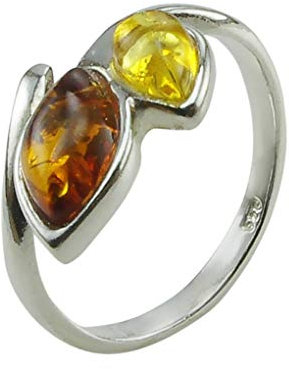 HolidayGiftShops Sterling Silber Baltic Honey und Lemon Amber Verstellbarer Ring Maja