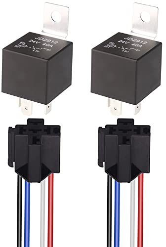 Gebildet Lot de 2 Faisceau de Relais de Voiture JD2912 24V 40A 4 Broches SPST 12 AWG avec Diode Intégrée pour Camion, Camionnette, Moto, Bateau