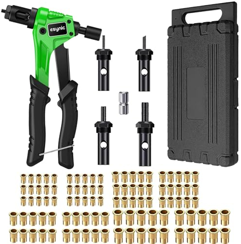 ESYNiC Kit 8 PISTOLET À ÉCROU Riveteuse professionnelle avec 100 pcs Rivets Écrous M3 M4 M5 M6 Pince manuelle Rivet Gun Chucks pour voitures Industrie des remorques mobiles