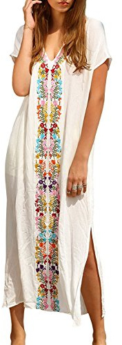LikeJump Donna Cotone Stampato Caftan Abito da Spiaggia Maxi Parei Copri Bikini Costume da Bagno Cover Up