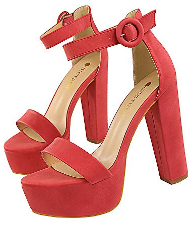 Kvinnor Skor Högklackad Dam Klassisk Öppen Toe Sandaler Högklackat Högarbetande Party Elegant Mode Skor Häl Storlek 13 cm Plattform, Röd, 37 EU