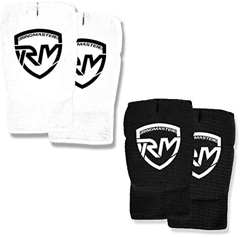RingMaster Sports Elastic Hand Pads Mitts Slip on Martial Arts Karate Unisex (White, Large)