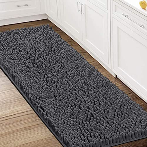 Badteppiche Badematten Für Badezimmer rutschfeste Chenille Bad Läufer Teppich Saugfähige Shaggy Teppiche Waschbar Plüsch Teppichmatten, Perfekt Für Badezimmer, Badewanne (Grau,150 x 50 cm)