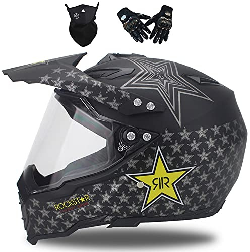 VOMI Casque Downhill Homme Femme avec Visière, Casque Moto Cross Adulte Noir Mat Casque Hors Route avec Gants/ Masque, Casque de Motocross Fullface Enfant pour VTT BMX MTB, Dot Certified,L