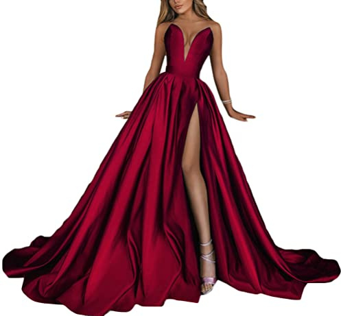 Orandesigne - Abito da donna, con spalline sottili, schiena scoperta, scollo a V, drappeggio, abito da sera, colore lilla, M rosso., M