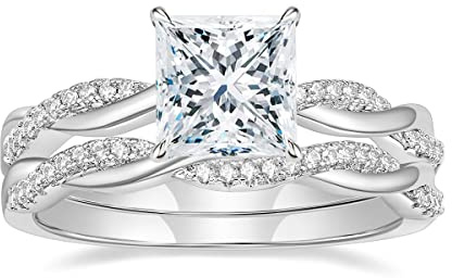 Mameloly 2ct Wedding Band for Women Princess Cut Bridal Ring Sets Cubic Zirconia Promise Engagement Rings Twisting Infinity Pave Set Size 10