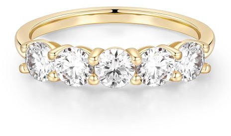 Anillos de moissanita de 5 piedras para mujer, 4 mm, color D, claridad VVS1, diamantes creados en laboratorio, anillos de aniversario, anillos de aniversario de plata de ley S925 chapados en oro