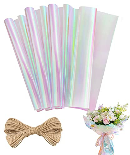 Zellophan Geschenkpapier, Regenbogen Blumen Geschenkpapier, Regenbogen-Muster Cellophan Rolle, Zellophanpapier, Schillerndes Filmpapier, Verpackung Papier, 10 Stück(50X60cm)